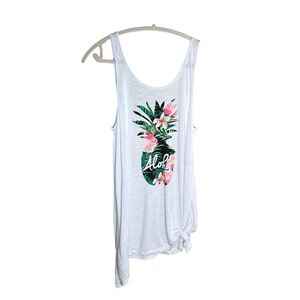 White Swim Coverup with Tropical Printed Pineapple on Front | Arizona Jeans SZ M